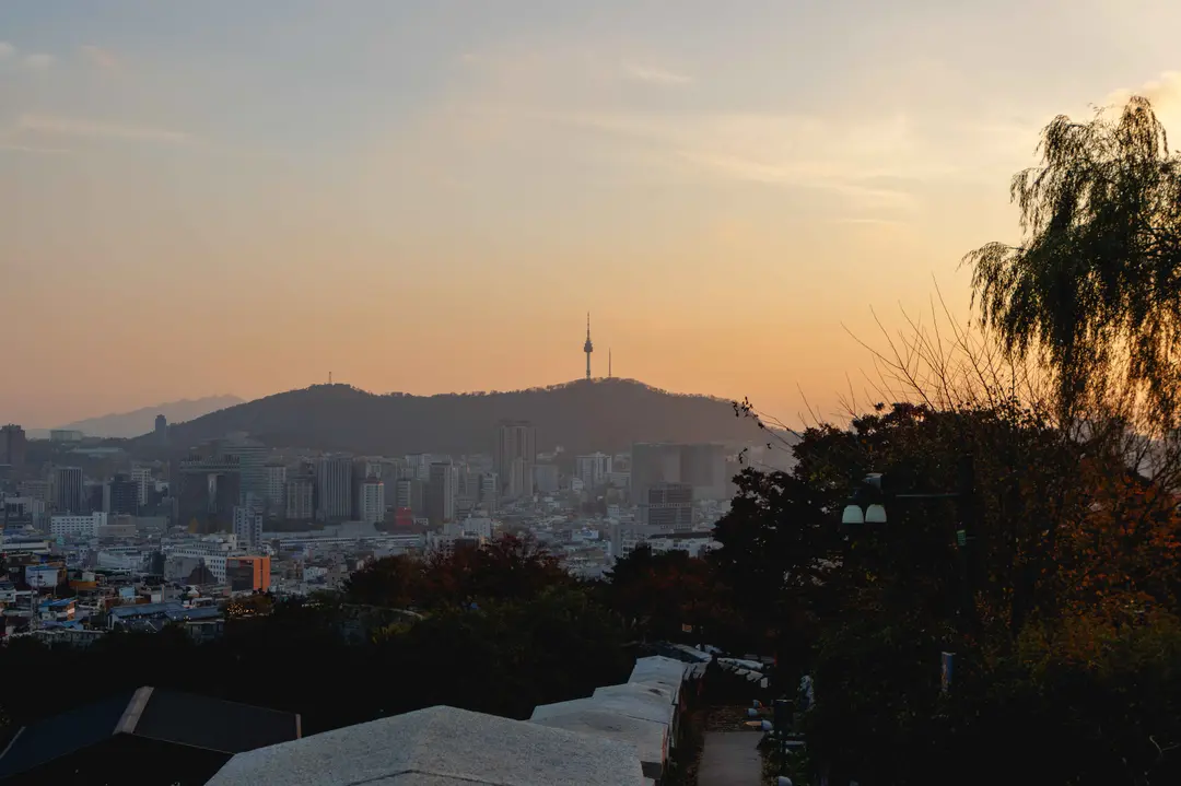 Namsan mountain with Seoul Tower at golden hour sunset