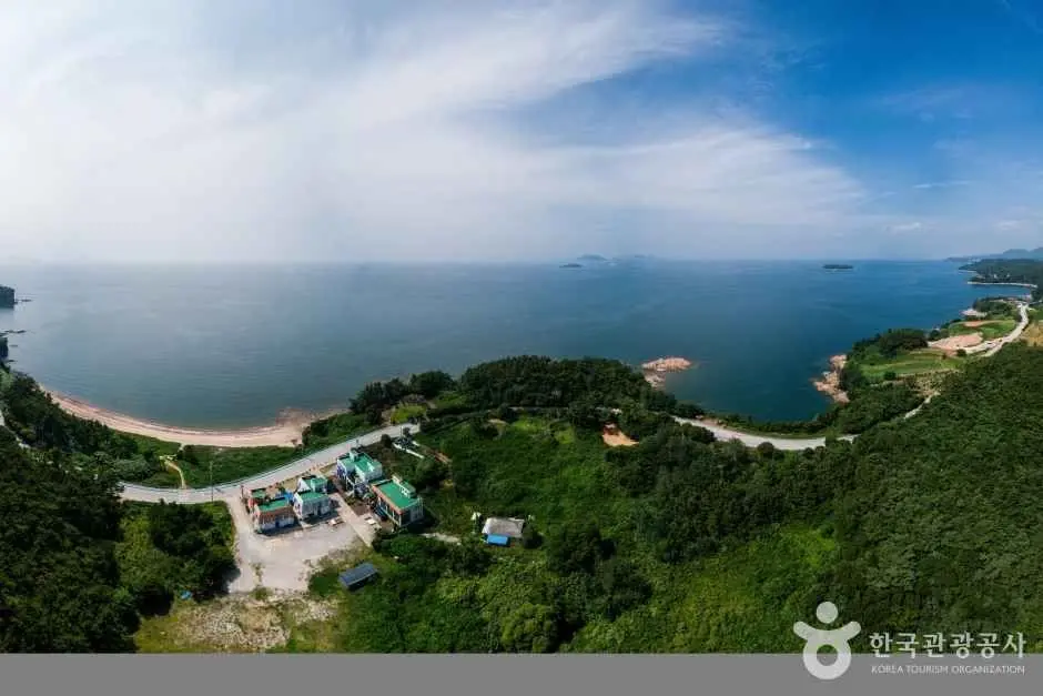 Aerial view of Byeonsanbando coastal drive with beach and turquoise waters