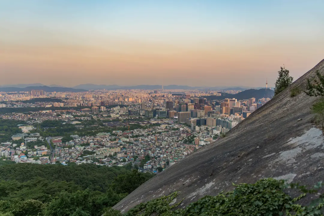 Inwangsan urban cityscape view at sunset overlooking Seoul